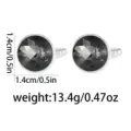 Round crystal cufflinks for men business shirt, dark grey gemstone silver plated cuff links. - Dark Gray