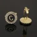 Gold vintage rhinestone letter C cufflinks for men wedding business suit French shirt cuffs. - B1396-C Cufflinks