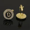 Vintage gold rhinestone letter D cufflinks, elegant black enamel men cuff links jewelry. - B1396-D Cufflinks