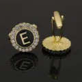 Vintage gold tone letter E crystal cufflinks for men stylish alphabet initial suit shirt cuffs - B1396-E Cufflinks