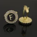 Vintage gold tone crystal letter F cufflinks for mens dress shirt elegant fashion jewelry - B1396-F Cufflinks
