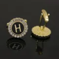 Vintage gold-tone rhinestone letter H cuff links, elegant luxury crystal mens cufflink accessory. - B1396-H Cufflinks