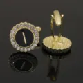 Gold-tone rhinestone letter I cufflinks retro crystal black enamel suit shirt accessories - B1396-I Cufflinks