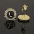 Gold-tone alphabet letter L rhinestone round cuff links vintage metal shirt collar pin accessory - B1396-L Cufflinks