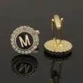 Elegant gold letter M crystal cufflinks retro fashion men suit shirt cuff links accessories - B1396-M Cufflinks