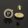 Gold alphabet P cufflinks for men, elegant crystal rhinestone round shirt cuff links accessories - B1396-P Cufflinks