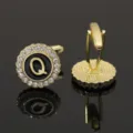 Gold Letter Q Cufflinks Vintage Rhinestone Round Sleeve Buttons for Men Formal Business Suit - B1396-Q Cufflinks