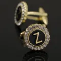 Gold letter Z cufflinks with black enamel and rhinestones, vintage palace style men suit accessories - B1396-Z Cufflinks