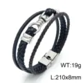 Meerlaagse gevlochten lederen armband met metalen sluiting en magnetisch slot voor heren streetwear - Meerdere Laag Gevlochten Zilveren Metalen Gesp (KB146287-KLHQ) / Zwartbruin