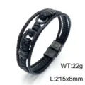 Heren meerlaagse zwarte gevlochten lederen armband met roestvrijstalen magneetsluiting SKU - Meerdere Laag Gevlochten Zwarte Metalen Gesp (KB147968-KLHQ) / Zwartbruin