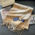 Classic wool blend plaid scarf for winter, cozy thick fringed warm neck wrap for men and women. - Caramel Pudding Plaid