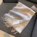 Classic plaid winter scarf with fringe detail, soft warm grey beige variant for cozy daily wear. - Light Camel and Grey Plaid / 180cm