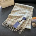 Winter warm wool blend plaid fringe scarf for men and women classic British style neckwear - Milky Yellow, Blue and Coffee Plaid