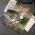 Autumn winter green plaid wool scarf women long thick warm shawl fringe casual accessory - Dark Green and Camel Plaid / 180cm
