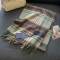 Classic British plaid wool blend scarf for winter, thick warm cozy tassel scarf variant. - Coffee Green Plaid
