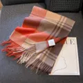 Winter warm wool blend plaid scarf with fringe, stylish long women thermal shawl. - Red Camel Plaid / 180cm