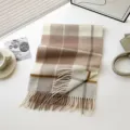 Classic plaid cashmere feel winter scarf for women, warm long shawl and cozy blanket wrap. - Light Camel White Plaid / 180cm
