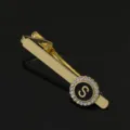 Gold tone letter S tie clip rhinestone crystal brooch fashion minimalist collar pin accessory - T1051-S Tie Clip
