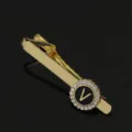 Gold rhinestone letter V collar pin vintage alloy brooch shirt accessory for men and women - T1051-V Tie Clip