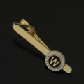 Vintage gold tone metal letter W rhinestone tie clip elegant collar pin fashion jewelry - T1051-W Tie Clip