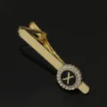 Gold letter X tie clip with sparkling rhinestones, elegant retro collar pin for men. - T1051-X Tie Clip