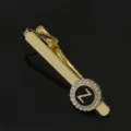 Gold rhinestone letter Z tie clip, retro alloy brooch pin for men and women fashion accessories. - T1051-Z Tie Clip