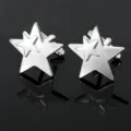 Close-up detail of silver-tone double star metal cufflinks for men's formal dress shirts. - Double Layer Star (B1574)
