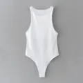 Detailed view of white sleeveless tank bodysuit, slim fit design, premium soft fabric texture. - S / White