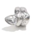Modern silver titanium steel ring featuring a teardrop zirconia and hammered texture - R5547 Style / R5547 Silver