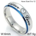 Roestvrijstalen paarring met blauw emaille, gegraveerd Forever Love en hart kristal. - Opruiming / KR47866-K