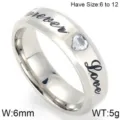 Titanium staal paar ring met kristal hart en gegraveerde Forever Love tekst 6mm. - Opruiming / KR47867-K