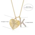 Goldene Herz und Buchstabe K Anhänger Halskette mit Zirkonia modischer Damenschmuck. - Herz Sonnenstrahl Buchstabe K Stil (N13393) / S925 Silber (40+5cm)