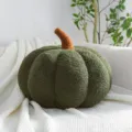 Détail de coussin décoratif citrouille vert, tissu peluche doux pour canapé, charmant. - 35cm / Vert