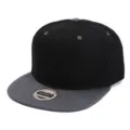Black and grey snapback hat detail, flat brim style, structured crown with top button and eyelets. - Adults / Black with Dark Grey Brim