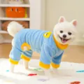 Blue and yellow fleece pet dog clothes autumn winter warm four-legged puppy cat apparel. - Four-Legged Azure Blue (Bright Yellow)