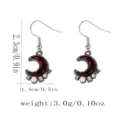 Gothic dark red crescent moon drop earrings with pearls and crystal charms for women. - Enamel Dark Red Moon Artificial Pearl Earrings (F1571-1)
