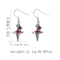 Gothic four-pointed star earrings with red rhinestones, silver-plated alloy hook design. - Four-Pointed Star Red Gemstone Earrings (F1571-2)