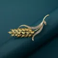 Elegant gold-tone wheat brooch sparkling with yellow zircon and clear rhinestones for women. - Wheat Ear Style 3 (C2015-3)
