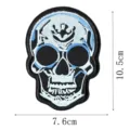 Patch brodé tête de mort punk écusson moto biker en tissu accessoire DIY 10.5cm - Style Crâne Bleu Clair (DW9059-3)