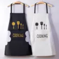 Waterproof kitchen apron with pockets and hand towels, oil-resistant black and white work aprons. - 2 Pieces Wipe Hand Style / White and Black