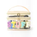 Bolsas de cosmeticos transparentes con letras de colores, organizador de maquillaje doble. - Beige