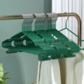 Green plastic coated wire clothes hangers with hooks, anti-slip non-marking laundry rack storage. - Dark Green