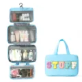 Grande capacita borsa da toeletta appendibile quattro strati pieghevole borsa trucco - Blu
