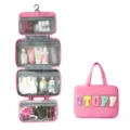 Borsa cosmetica appendibile, grande capacità quattro pieghe umido asciutto separato viaggio rosa. - Rosso rosa
