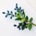 Ramo di bacche blu artificiale 3-forcelle frutto di oliva pianta per decorazione casa. - Blu