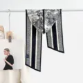 Seide Wolle Twilly Schal schmal lang Halstuch schwarz weiß Blumen Muster chic Accessoire - Tierdschungel