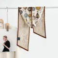 Seide Wolle Band Schal mit stilvollem Heissluftballon Blumenmuster im schmalen Design. - Heißluftballon - Kaffeebraun