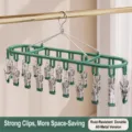 Stainless Steel 20-Clip Drying Rack Anti-Wind Sock Hanger Multipurpose Green Laundry Clip - 20 Clips / Green
