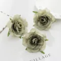 Artificial peony flower heads grey green DIY floral arrangement for wedding home decor 3pcs - Army Green