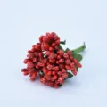 Detailed view of artificial red berries craft accessory, perfect for DIY garlands and corsages. - Red